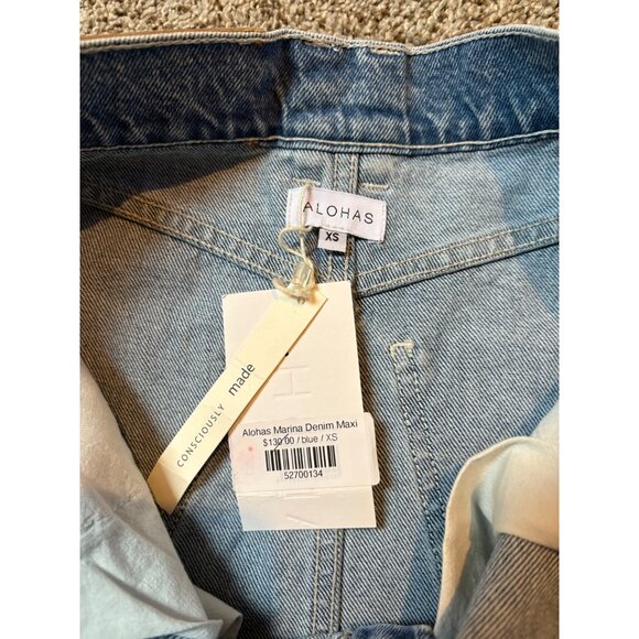 NEW Alohas Marina Denim Column Maxi Skirt Light Blue Wash Slit Front High-Rise - Picture 10 of 14